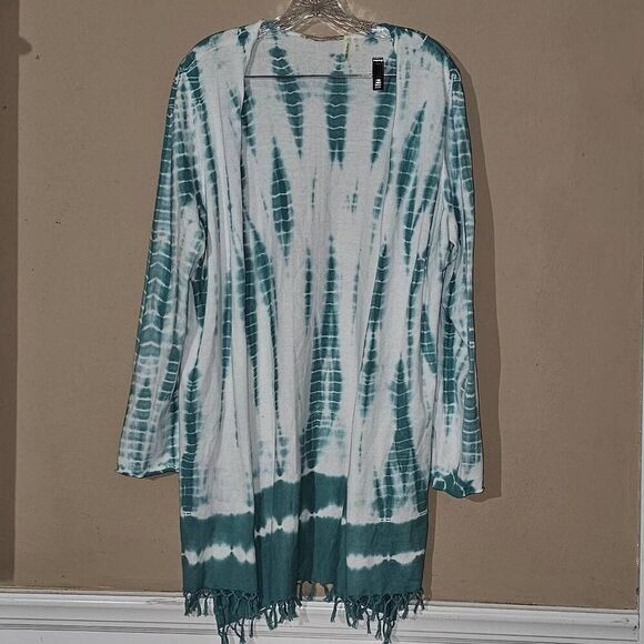 Soft‎ Surroundings Womens Green White Tie Dye Open Front Cardigan Sweater 1X - Picture 1 of 5